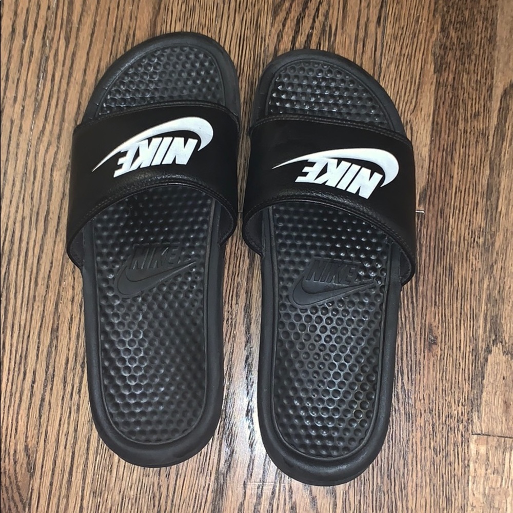 Black Nike slides